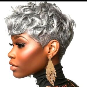 New pixie wig grey synthetic curly grey wig New